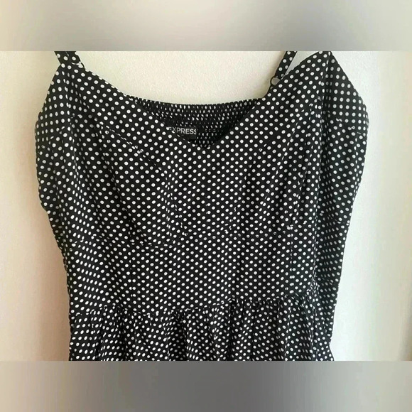 Express Babydoll Polka Dot Mini Dress with Pockets Sleeveless Flare A-Line Black - Picture 4 of 8